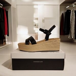 Nine West Womens Wedge‎ Sandals Strappy Wedges Black & Brown NWT Size 9.5